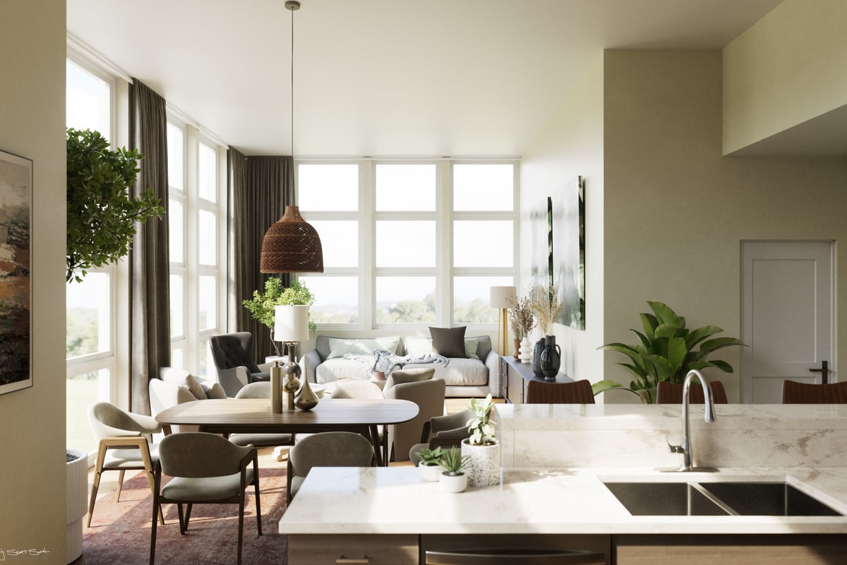 Interior rendering of repurposed Boardman Building residential unit