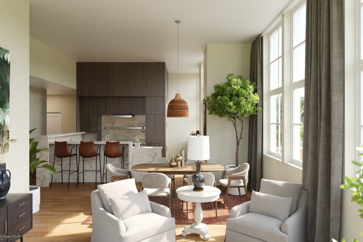 Interior rendering of Boardman Building modern living space