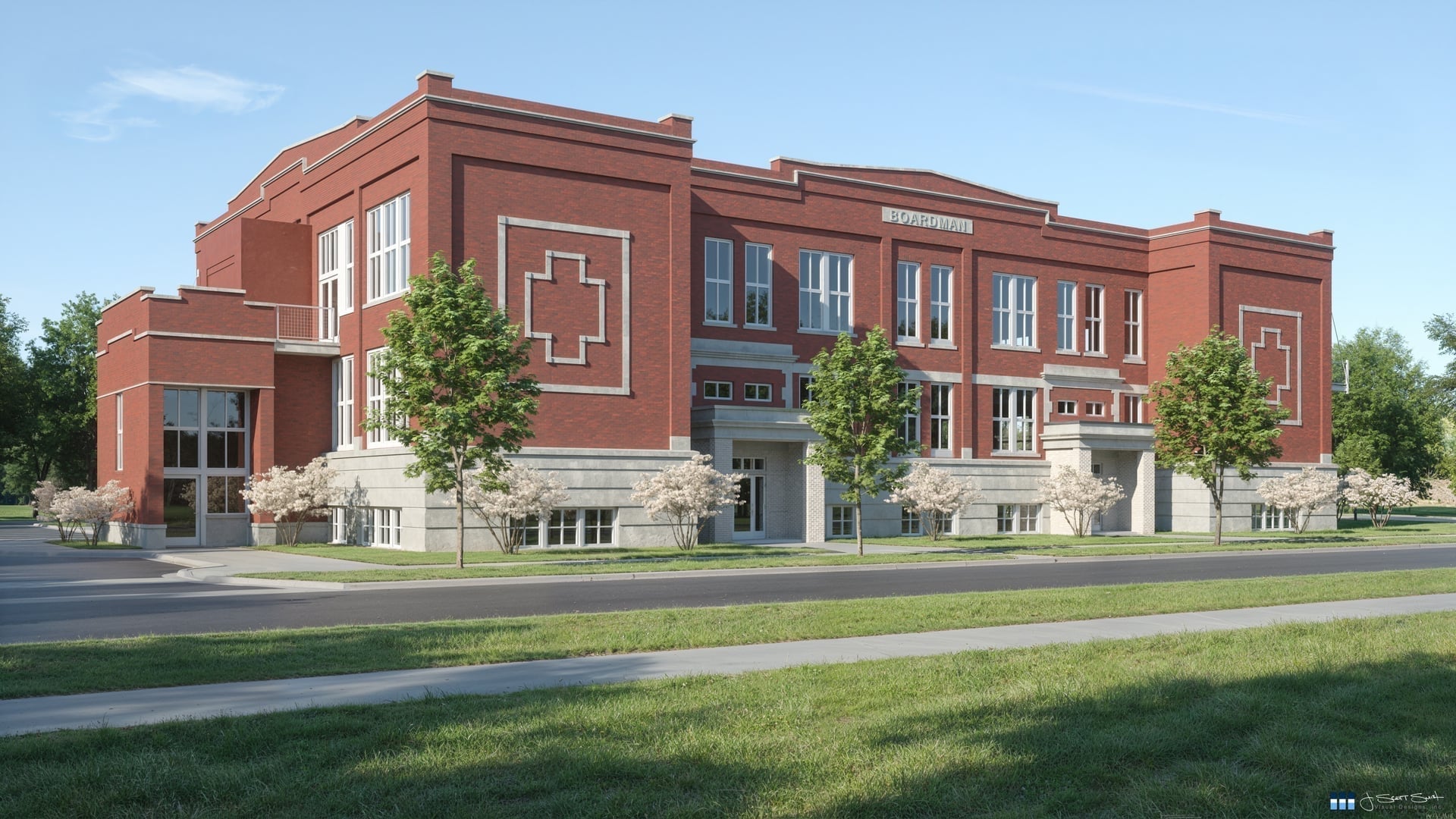 Historic Boardman Building exterior rendering showing renovated facade