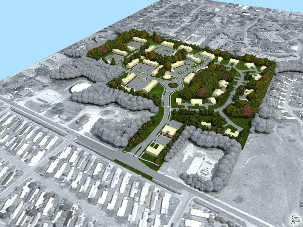 Architectural rendering of city development 3D design model