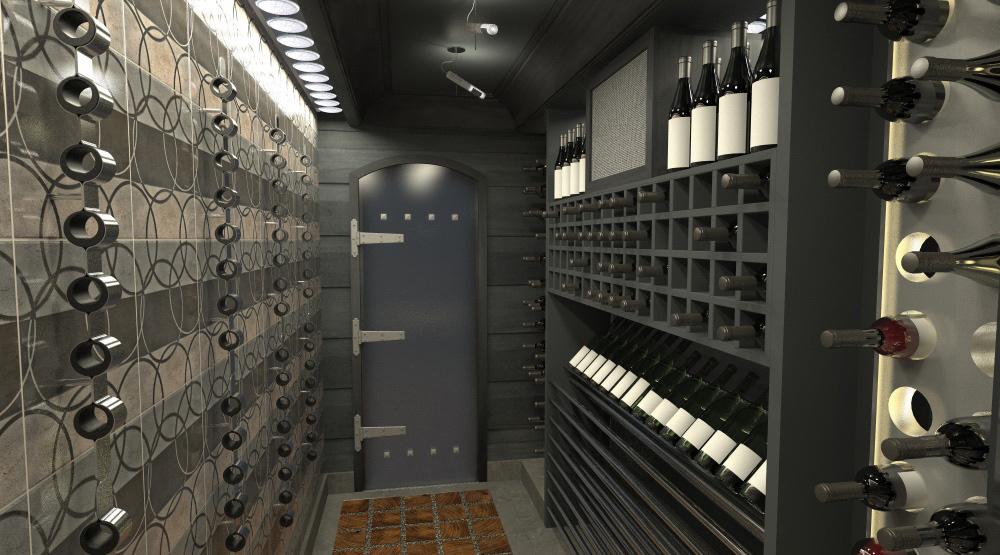 Architectural rendering of home wine cellar 3D design model