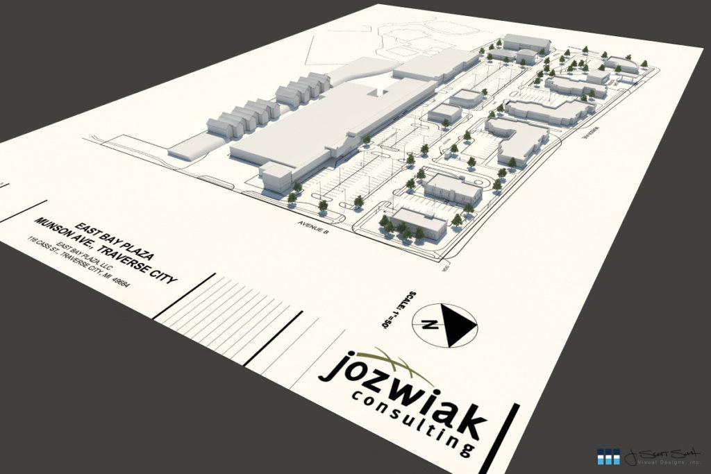 Architectural rendering of plaza building 3D design model