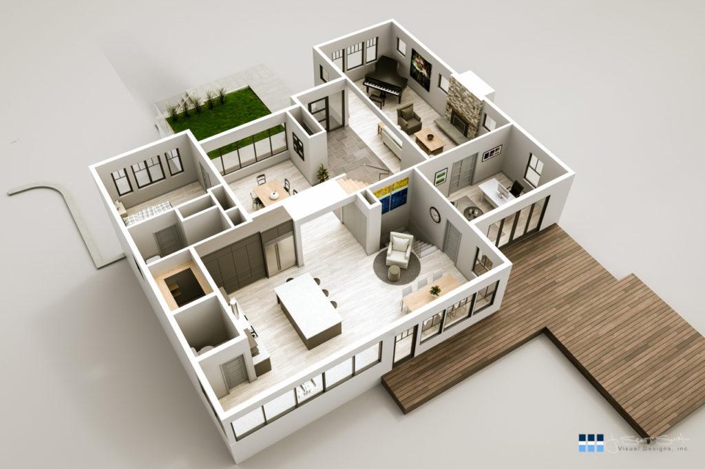 Architectural rendering of home 3D design dollhouse model