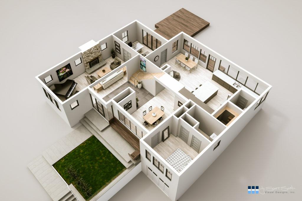 Architectural rendering of home 3D design dollhouse model