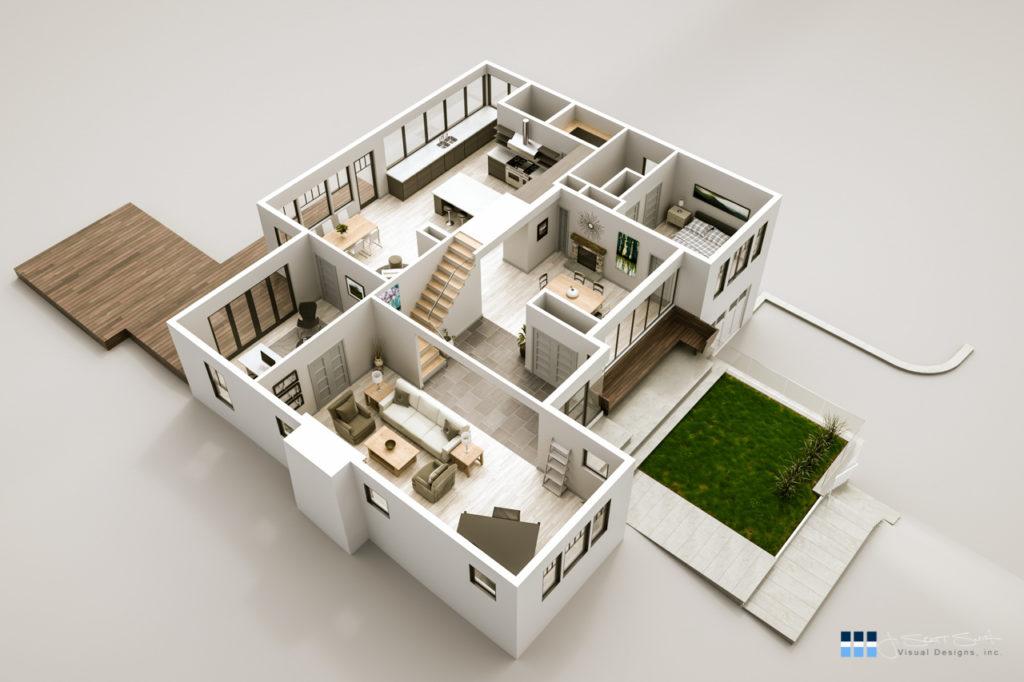 Architectural rendering of home dollhouse 3D design model