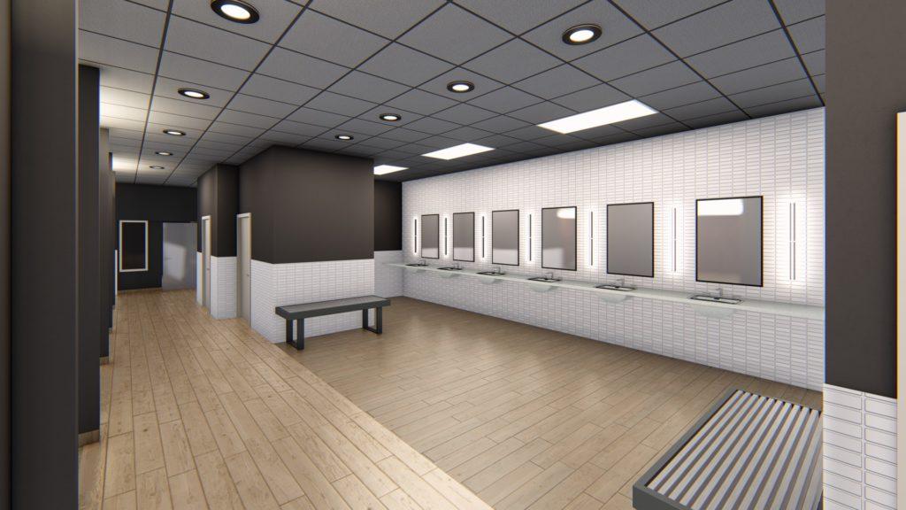 Architectural rendering of gym bathroom 3D design model