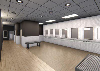 Architectural rendering of gym bathroom 3D design model