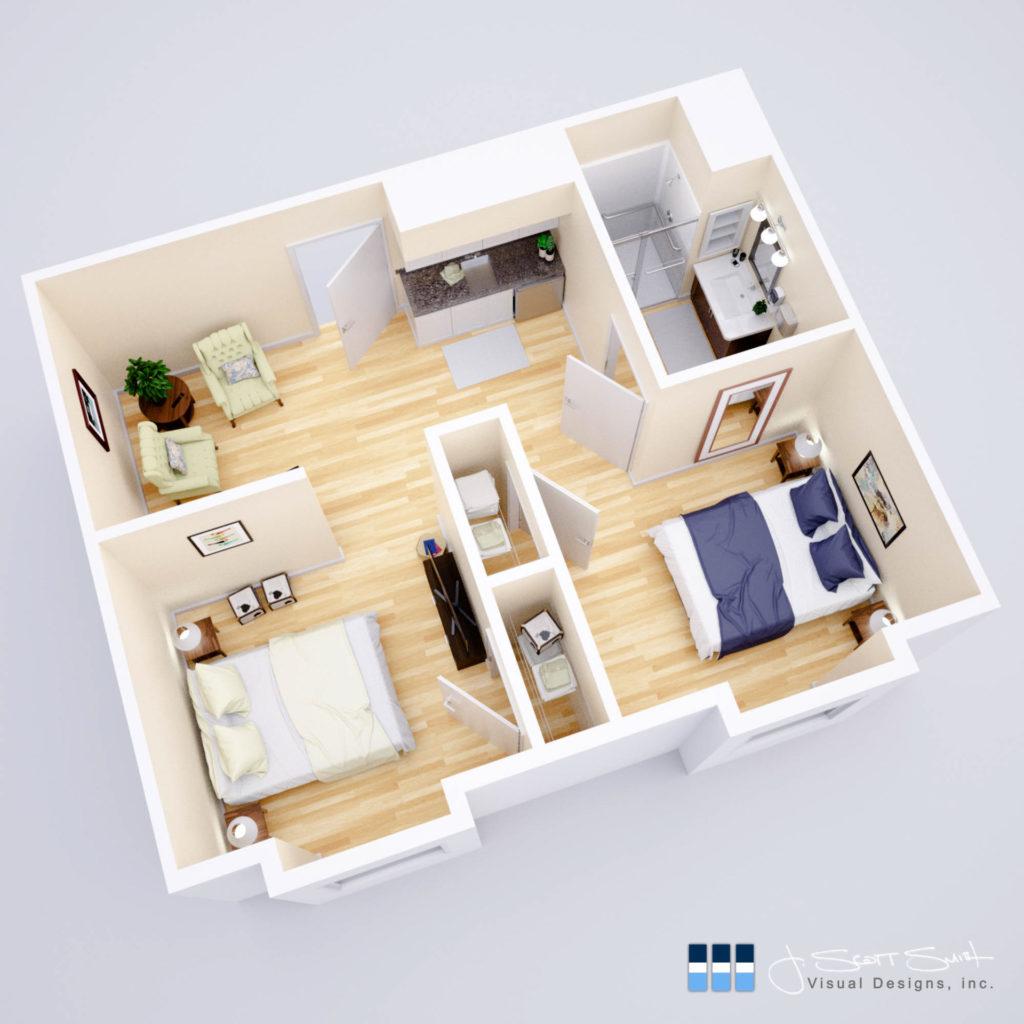 Architectural rendering of apartment 3D design model