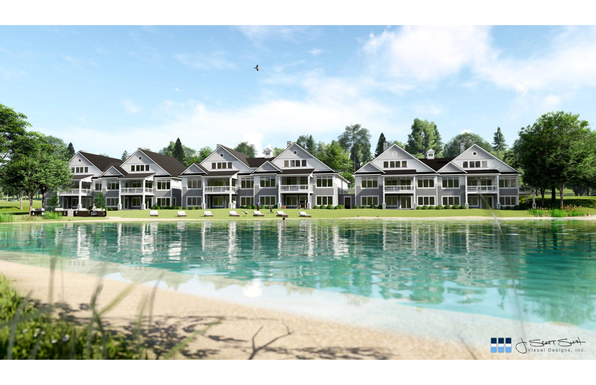 Architectural rendering of condos apartments townhomes 3D design model