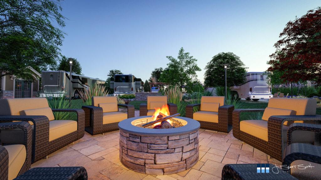 Architectural rendering of firepit 3D design model
