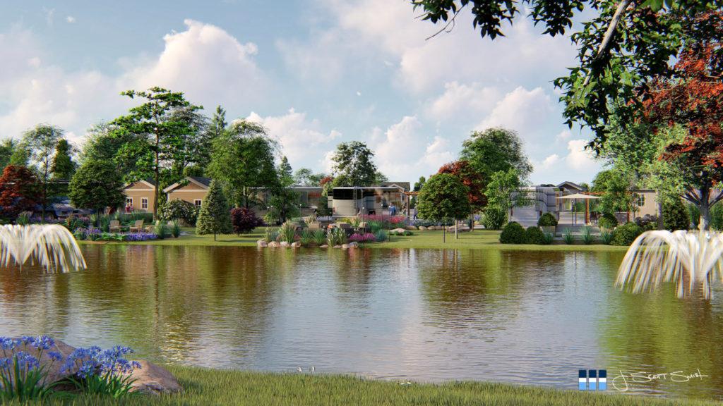 Architectural rendering of pond 3D design model
