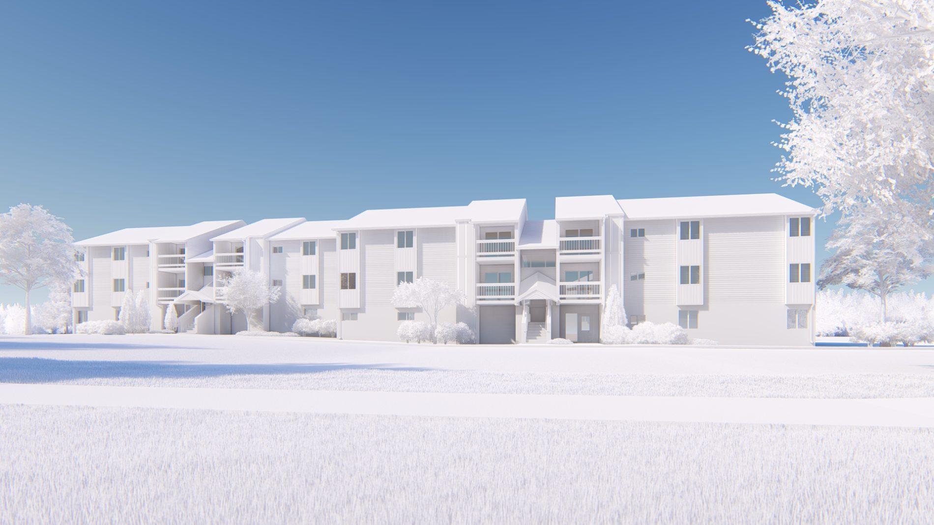 Architectural rendering of apartment building 3D design model