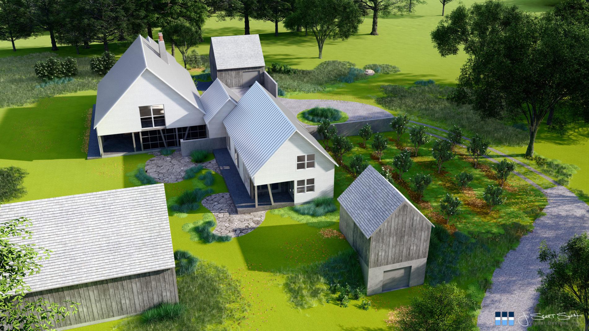 Architectural rendering of farm 3D design model