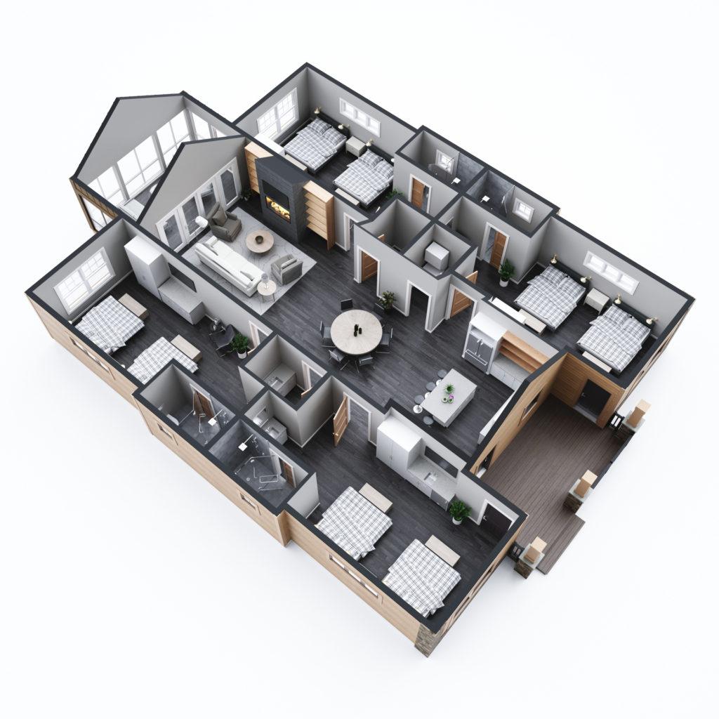 Architectural rendering of vacation rentals 3D design model