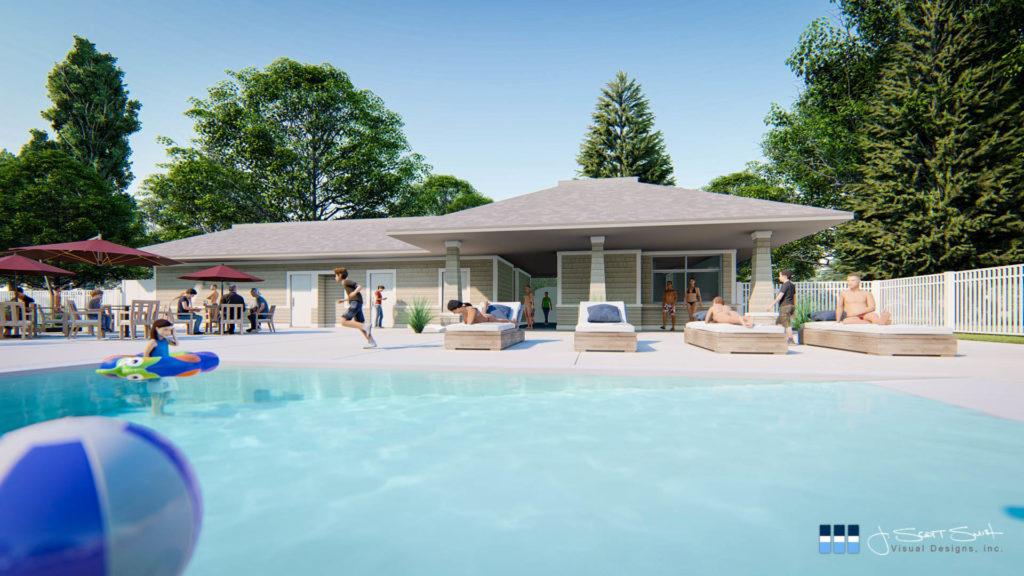 Architectural rendering of country club 3D design model