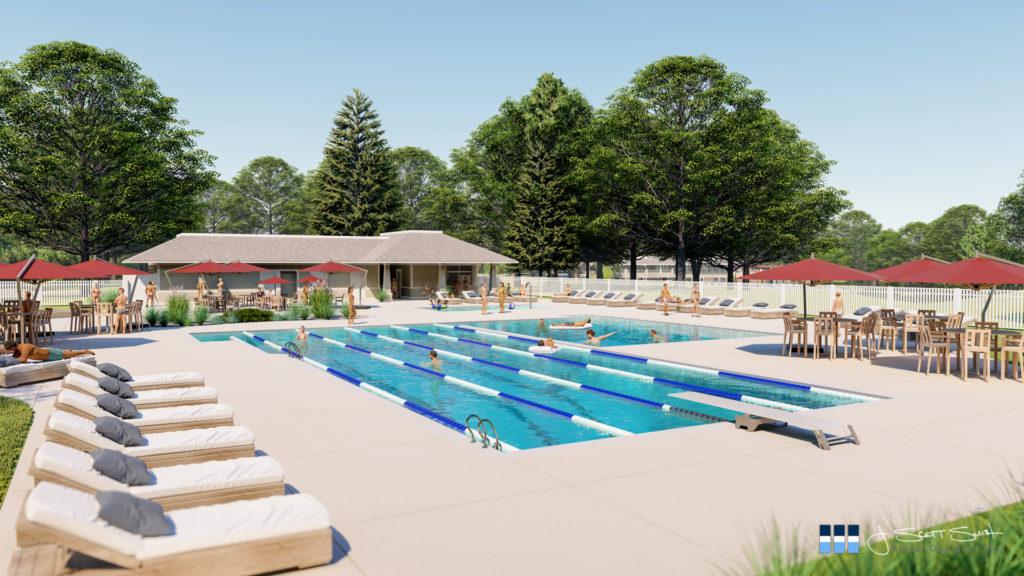 Architectural rendering of country club pool 3D design model