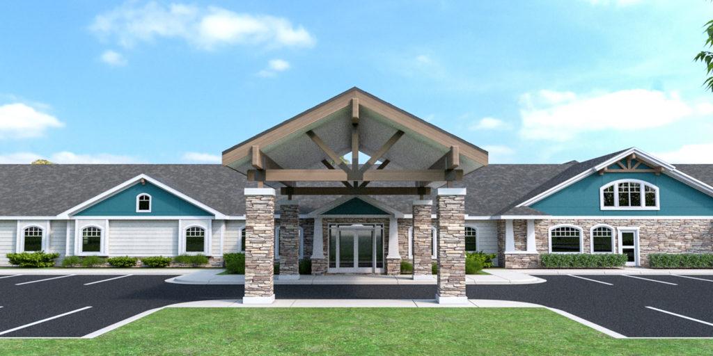 Architectural rendering of assisted living building 3D design model