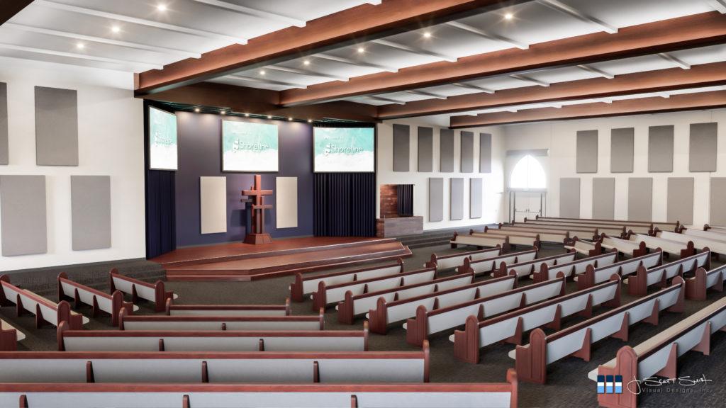 architectural 3D rendering church interior sanctuary