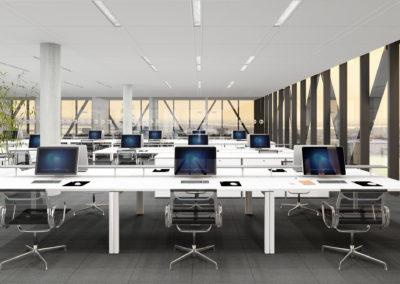 Architectural 3D rendering office building computer lab