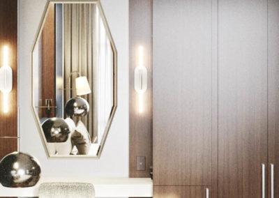 Architectural 3D rendering hotel guest room mirror
