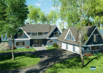 architectural 3D rendering house exterior blue