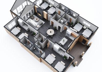 architectural 3d rendering cottage 4 bedroom floorplan view