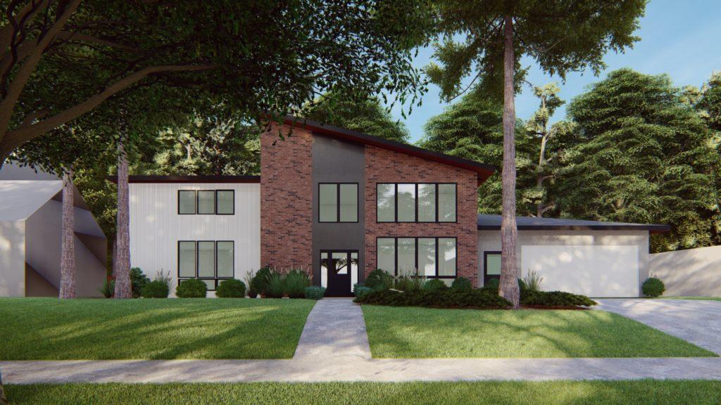 architectural 3D rendering residential exterior modern brick