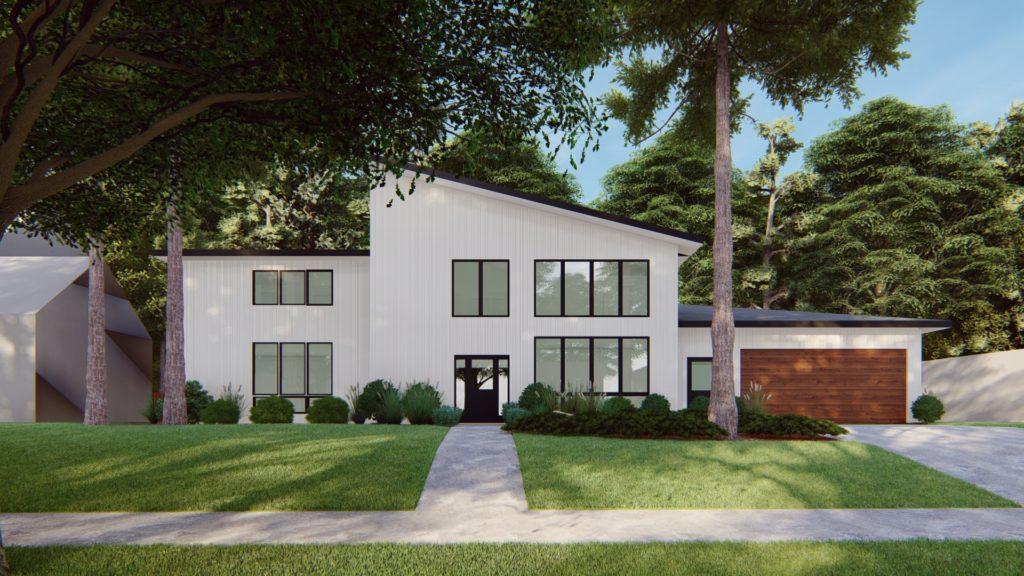 architectural 3D rendering residential exterior modern white
