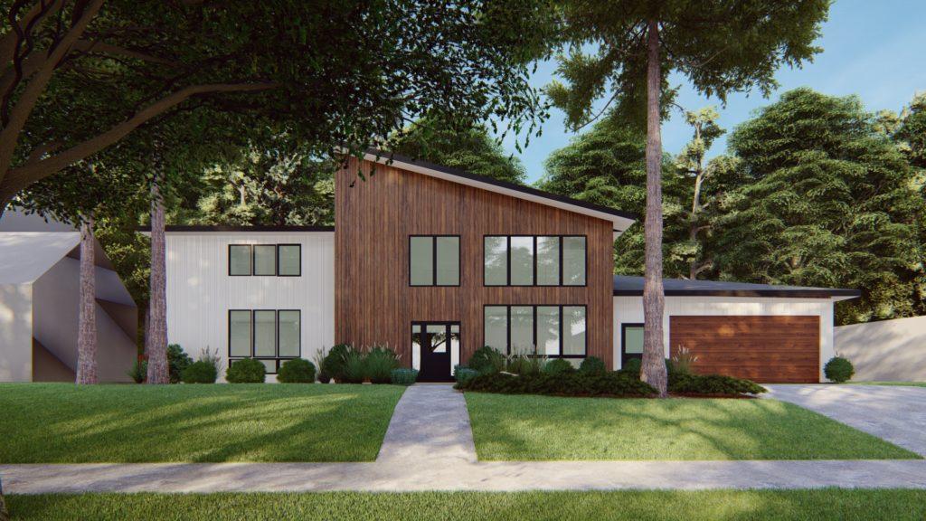 architectural 3D rendering residential exterior modern wood