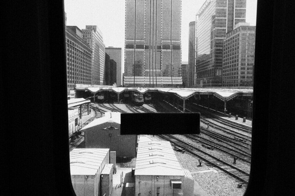 The view of Chicago from a subway car window. 